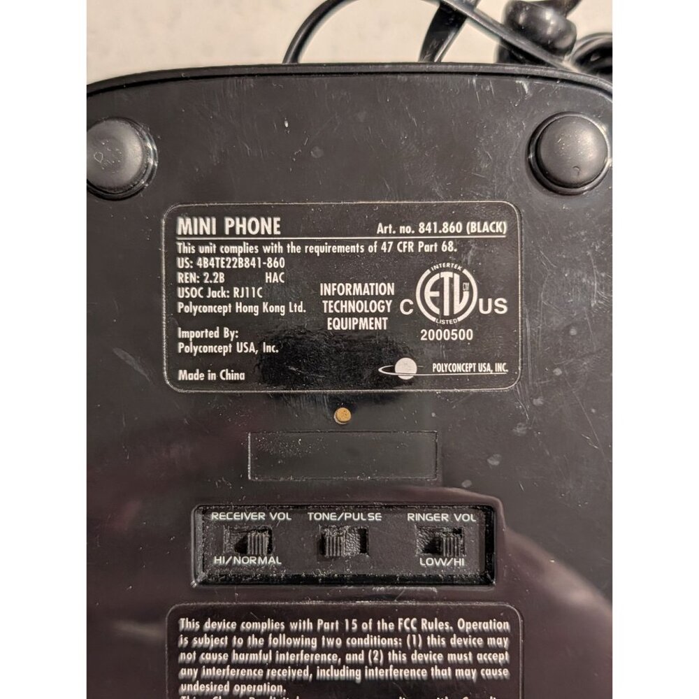 Mini Phone black corded Polyconcept Dial Pad Flash/Redial push button landline - Picture 2 of 16